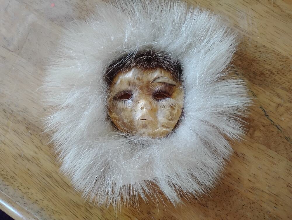 Eskimo Inuit Mask Carrie Peters 7" Missing Eyebrow As Is Shaped Hide